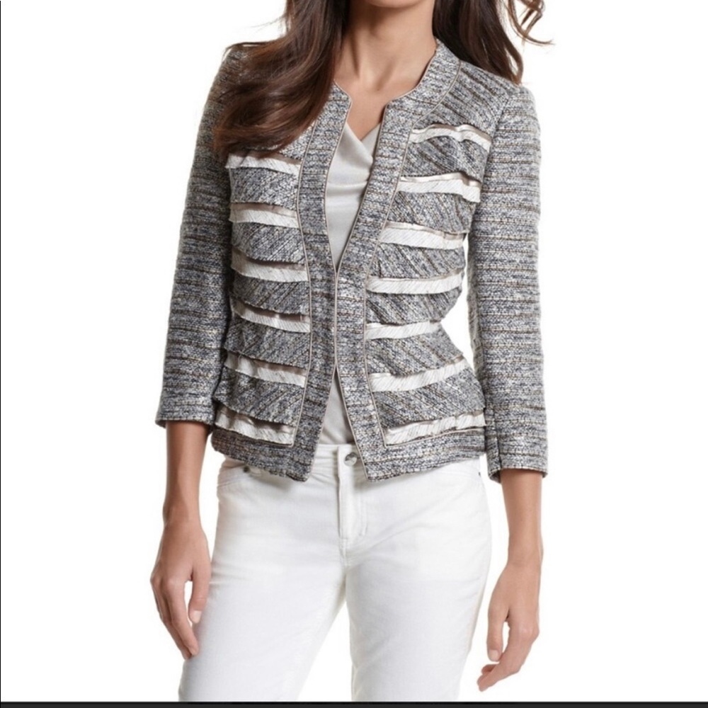 WHBM - TIERED TWEED JACKET size 14 neutral blazer